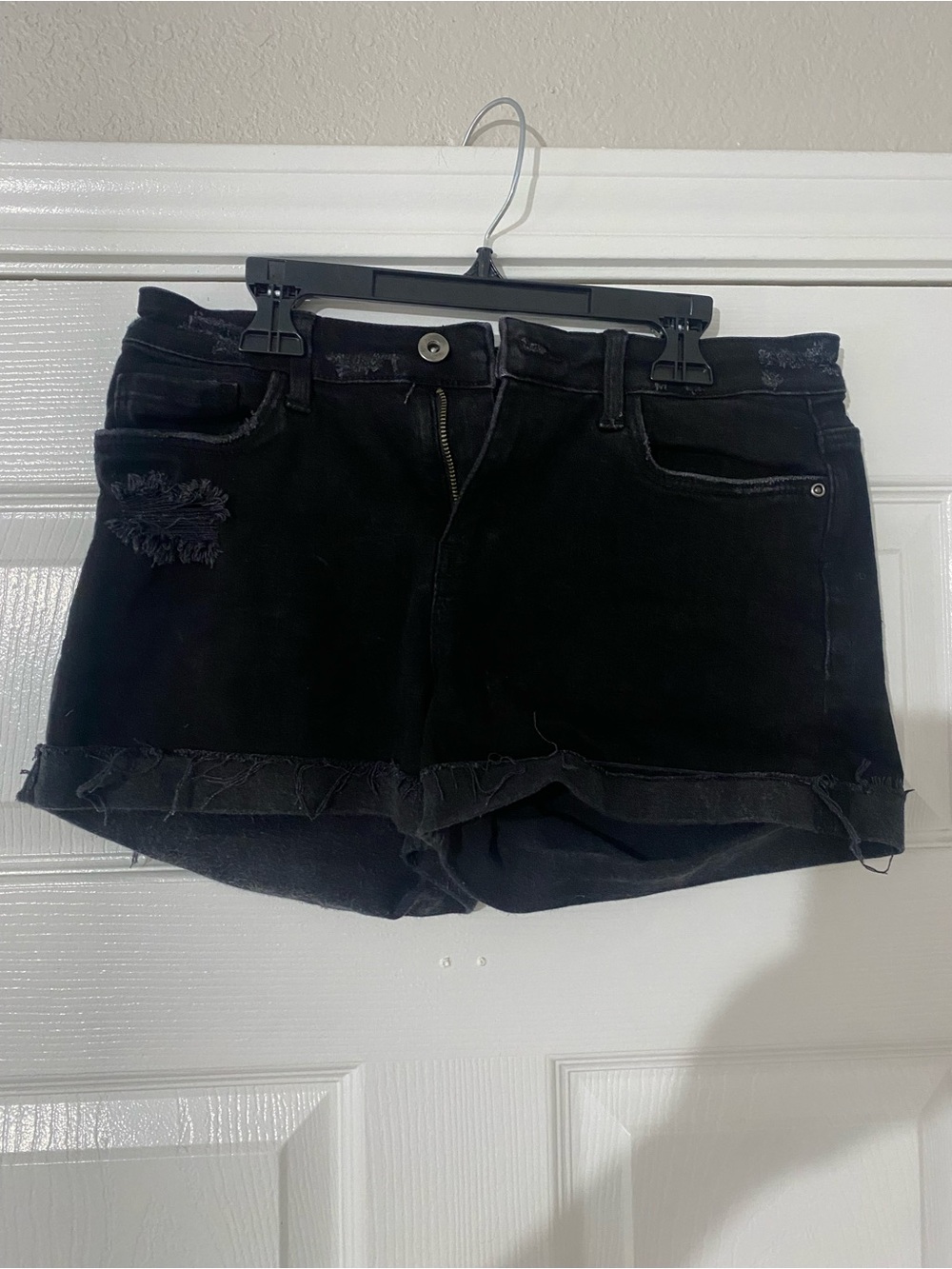 True Craft Black Distressed Cutoff Jean Shorts